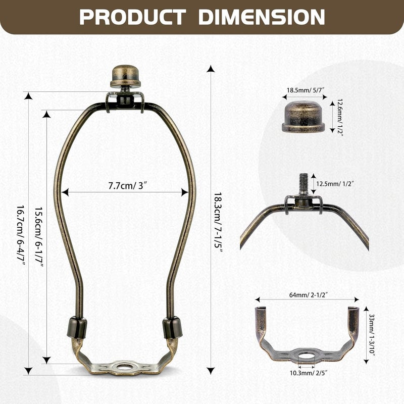 GooChan Lamp Shade Harp, Antique Brass Lamp Harp Frame Lampshade Bracket, Detachable Shade Holder for Floor or Table Light (Bronze, 6.5-Inch) - Image 2